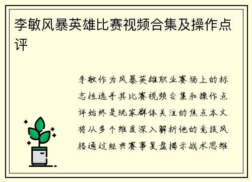 李敏风暴英雄比赛视频合集及操作点评