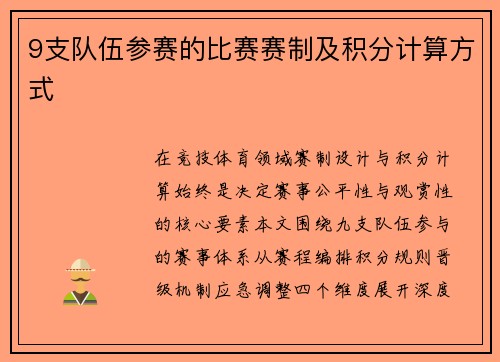9支队伍参赛的比赛赛制及积分计算方式