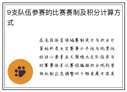 9支队伍参赛的比赛赛制及积分计算方式